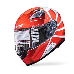Шлем интеграл с очками ROCKOT RM-133 Warcry (красн/бел глянц, XS)